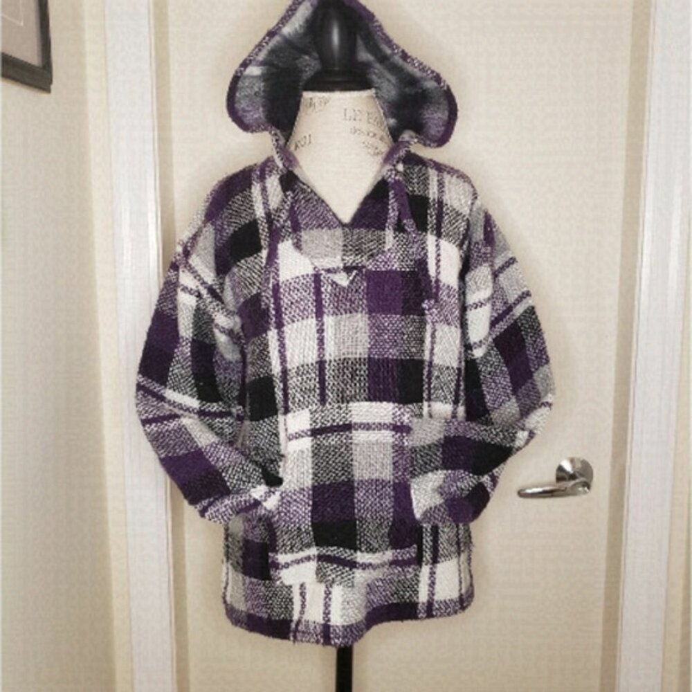 Vintage Baja purple plaid hooded pullover